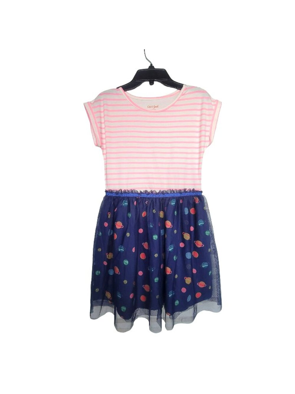 ✨cat & jack Size L(10/12) big girls dress sleeve less blue pink planets theme
